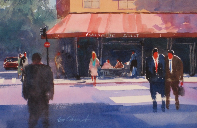 landscape ,urban, city, paris, france, cafe, street, original watercolor painting, oberst